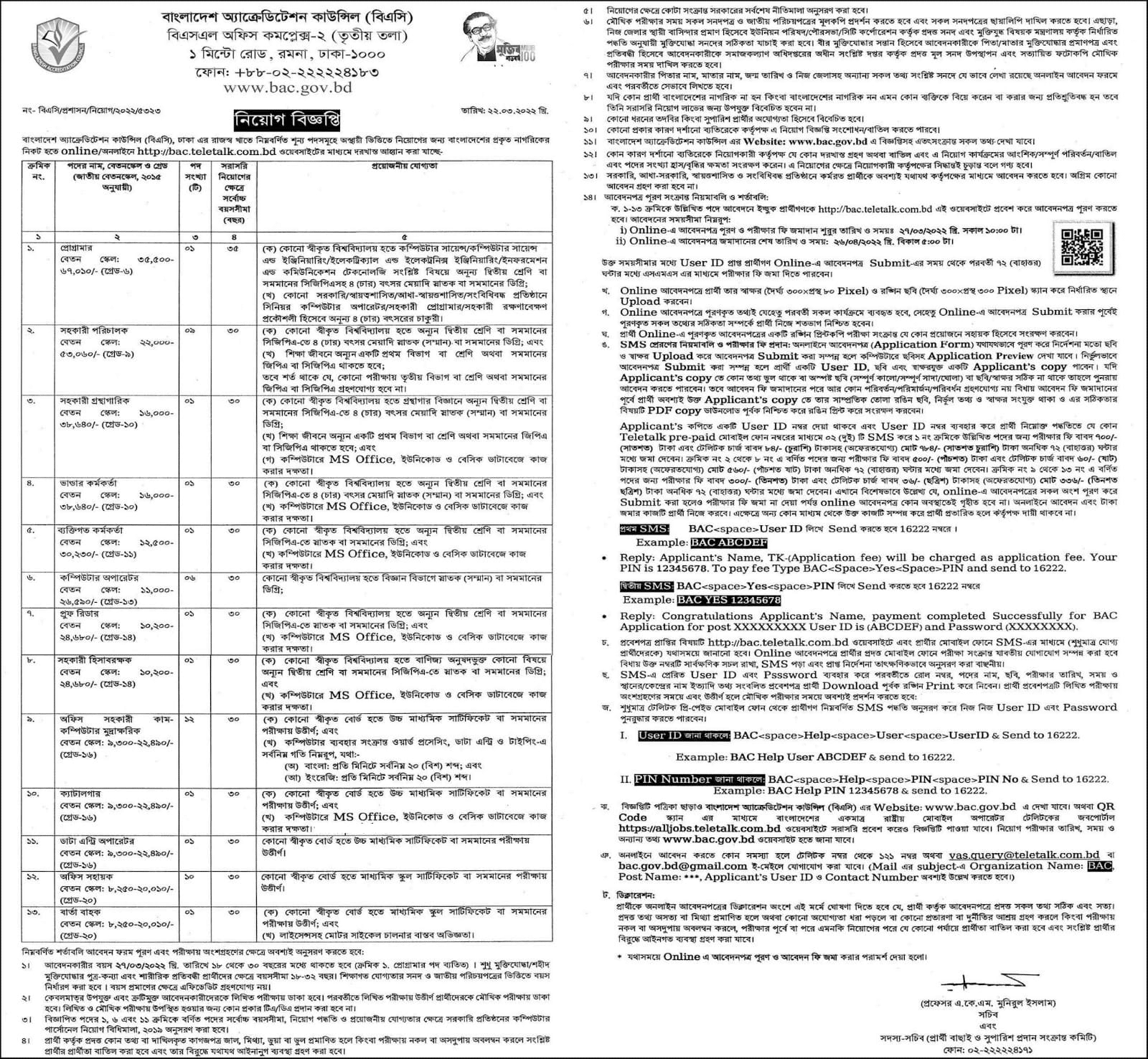বাংলাদেশ অ্যাক্রেডিটেশন কাউন্সিল (বিএসি) এর নিয়োগ বিজ্ঞপ্তি প্রকাশ-২০২২