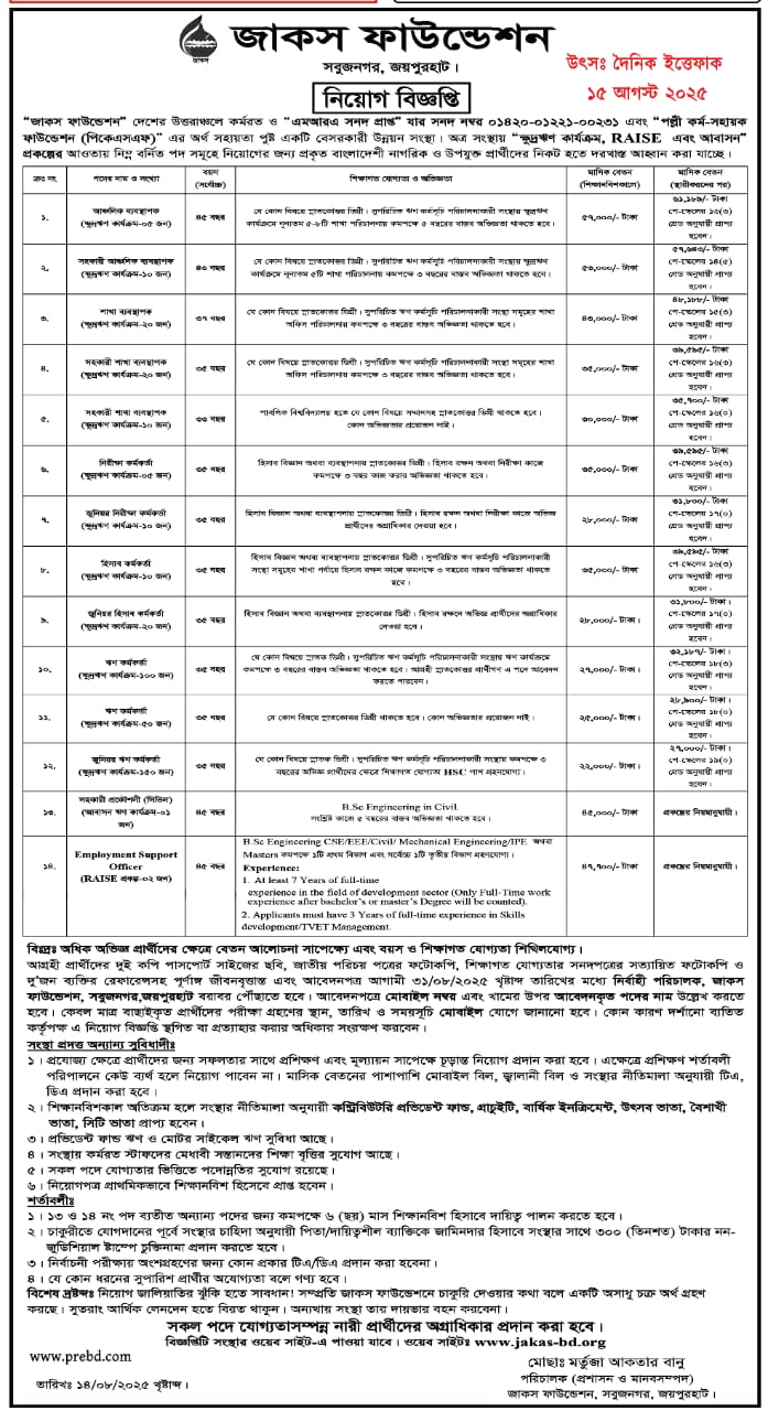 জাকস ফাউন্ডেশন জব সাকুলার 2025 জাকস ফাউন্ডেশন জব সাকুলার 2025