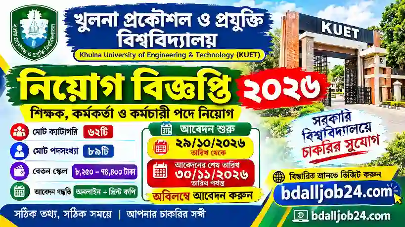 খুলনা প্রকৌশল ও প্রযুক্তি বিশ্ববিদ্যালয় নিয়োগ বিজ্ঞপ্তি ২০২৬ | KUET Job Circular 2026